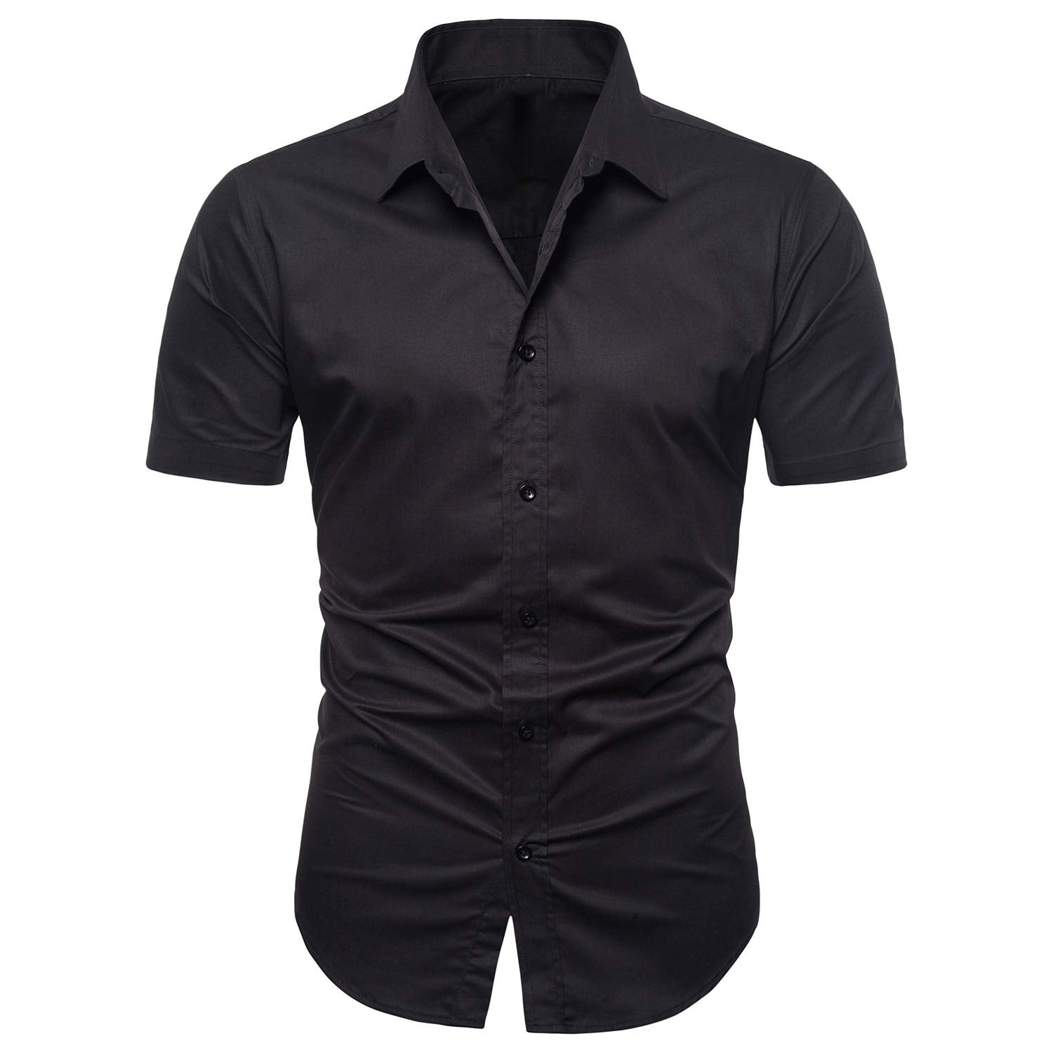 LOCALMODE Men's Slim Fit Cotton Business Casual Shirt Solid Short Sleeve Button Down Dress Shirts (Large, Black)…