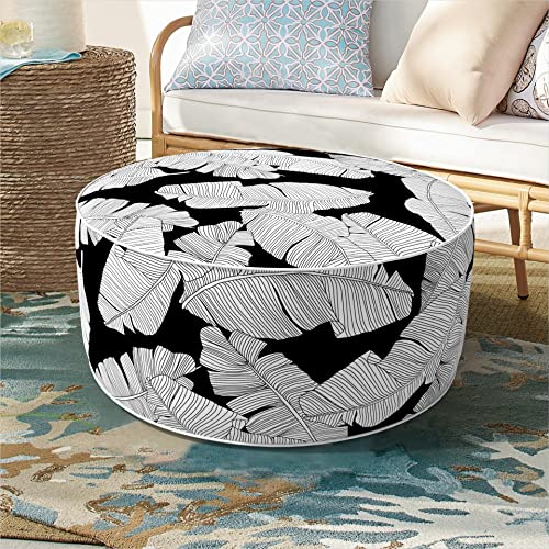 DYTXIII Inflatable Ottoman for Outdoor/Indoor Use,Portable Foot Stool with Handle,Water Repellent Footrest Pouf Ottoman Suitable for Patio,Camping,Deck and Travel(D31 x H14,Paisley Lapis Green)
