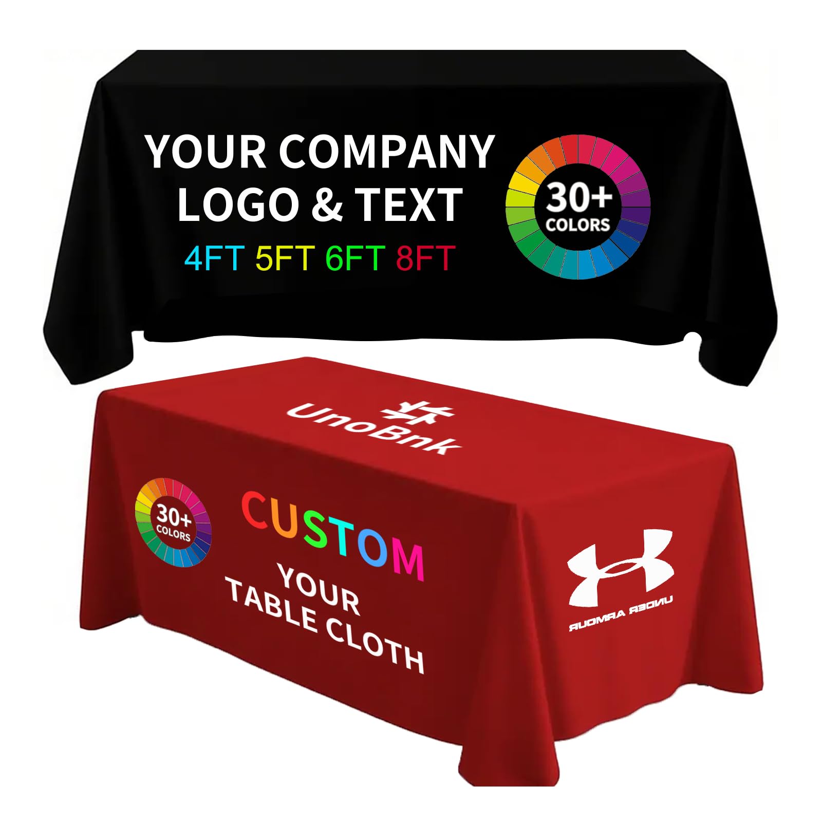 GagetElec Customized Table Cloth with Logo 4FT 5FT 6FT 8FT Personalized Tablecloth for Tradeshow Events Birthday Wedding Anniversary Tradeshow (4FT Open Back)