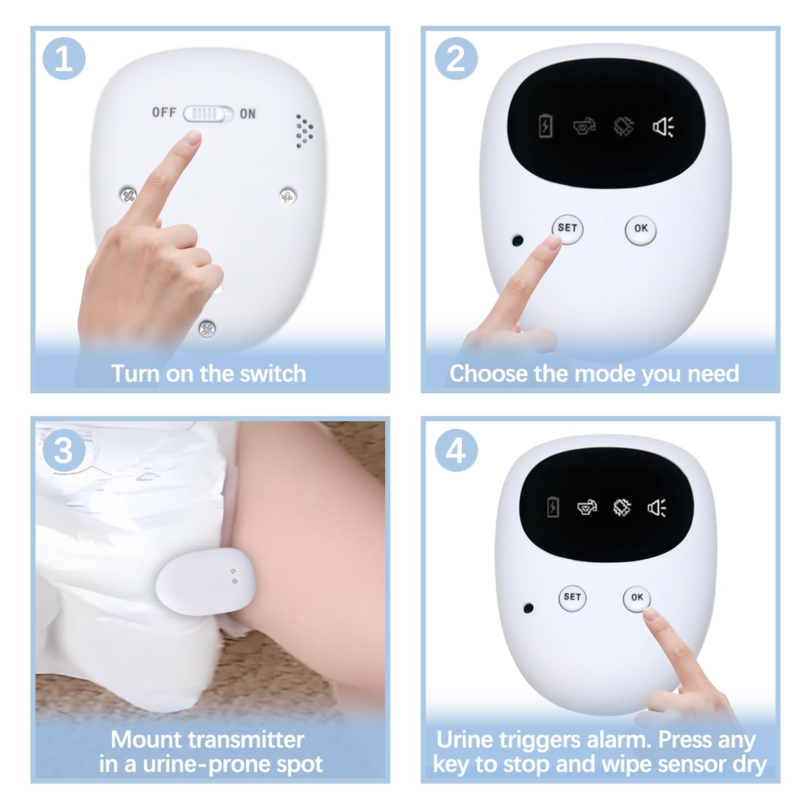 New Wireless Bed Wetting Alarm for Boys and Girls, USB-C Rechargeable Bedwetting Alarm with 3 Working Modes, Bed Wetting Solutions for Kids, Elderly, Night Time Potty Training for Kid