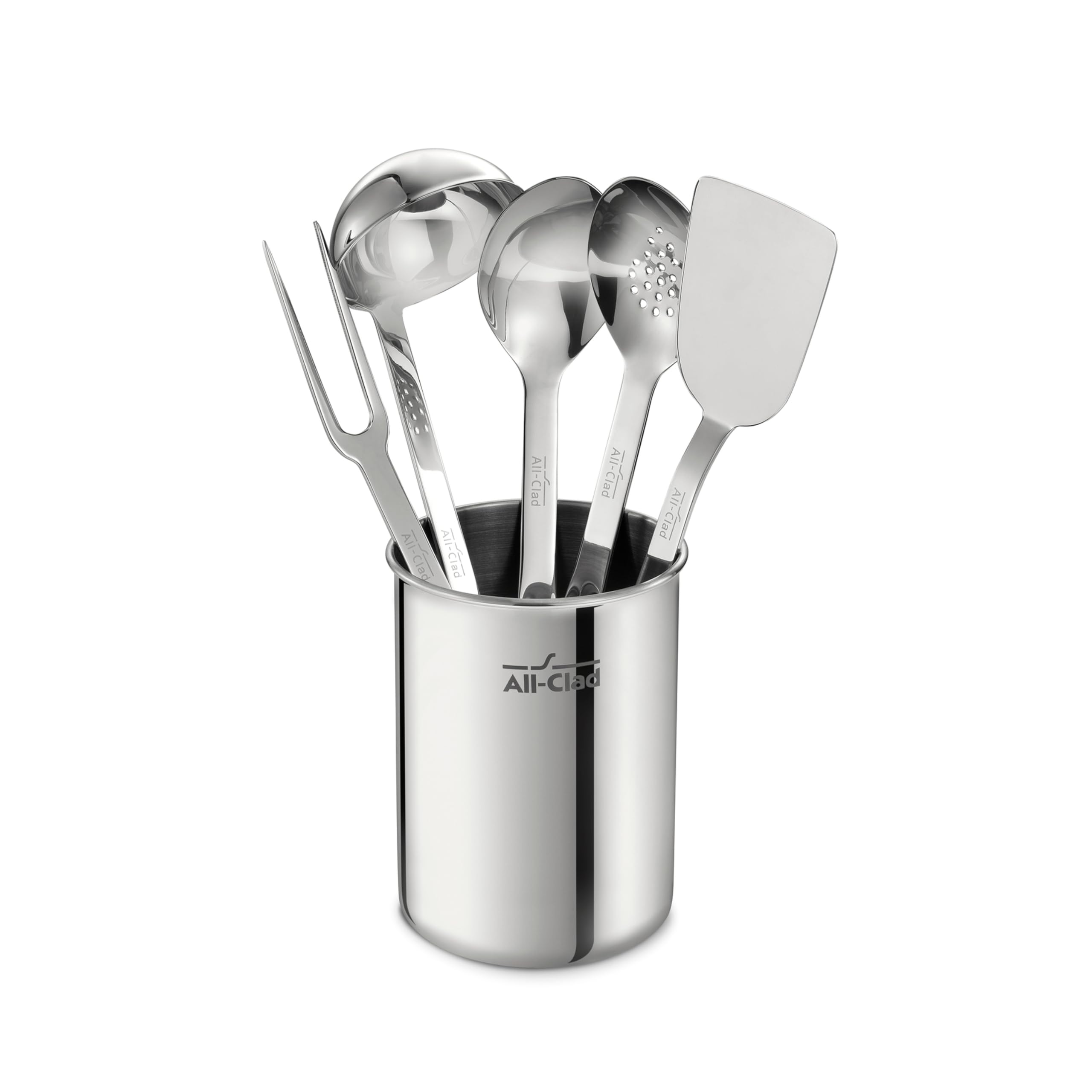 All-Clad Professional Stainless Steel Kitchen Gadgets and Caddy 5 Piece Kitchen Tools, Kitchen Hacks Silver