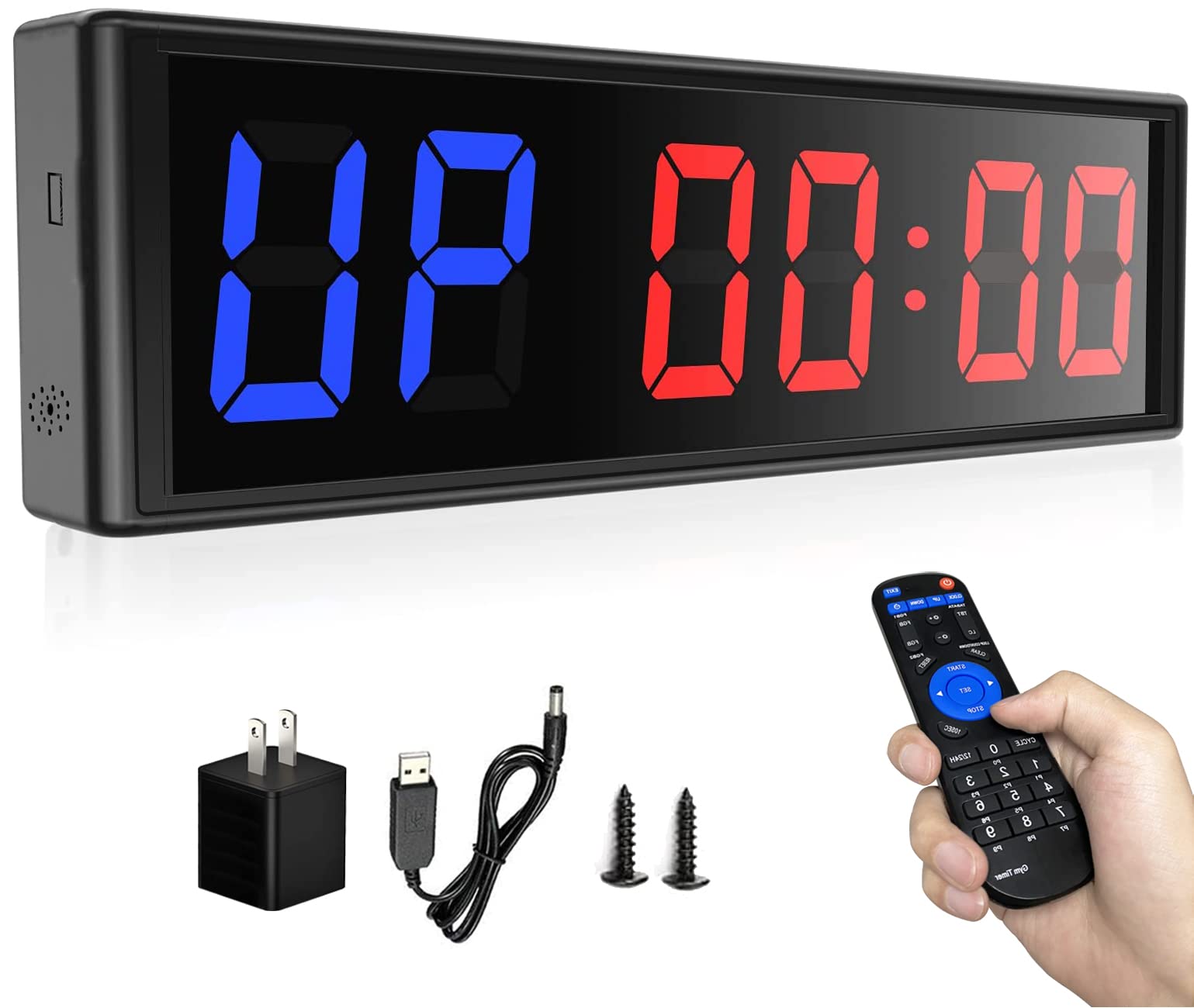 Naoeleii Gym Timer - 11" Large Stopwatch Count Down/Up, Workout Interval Clock with Buzzer, LED Interval Training Timer for Home, Garage, Outdoors