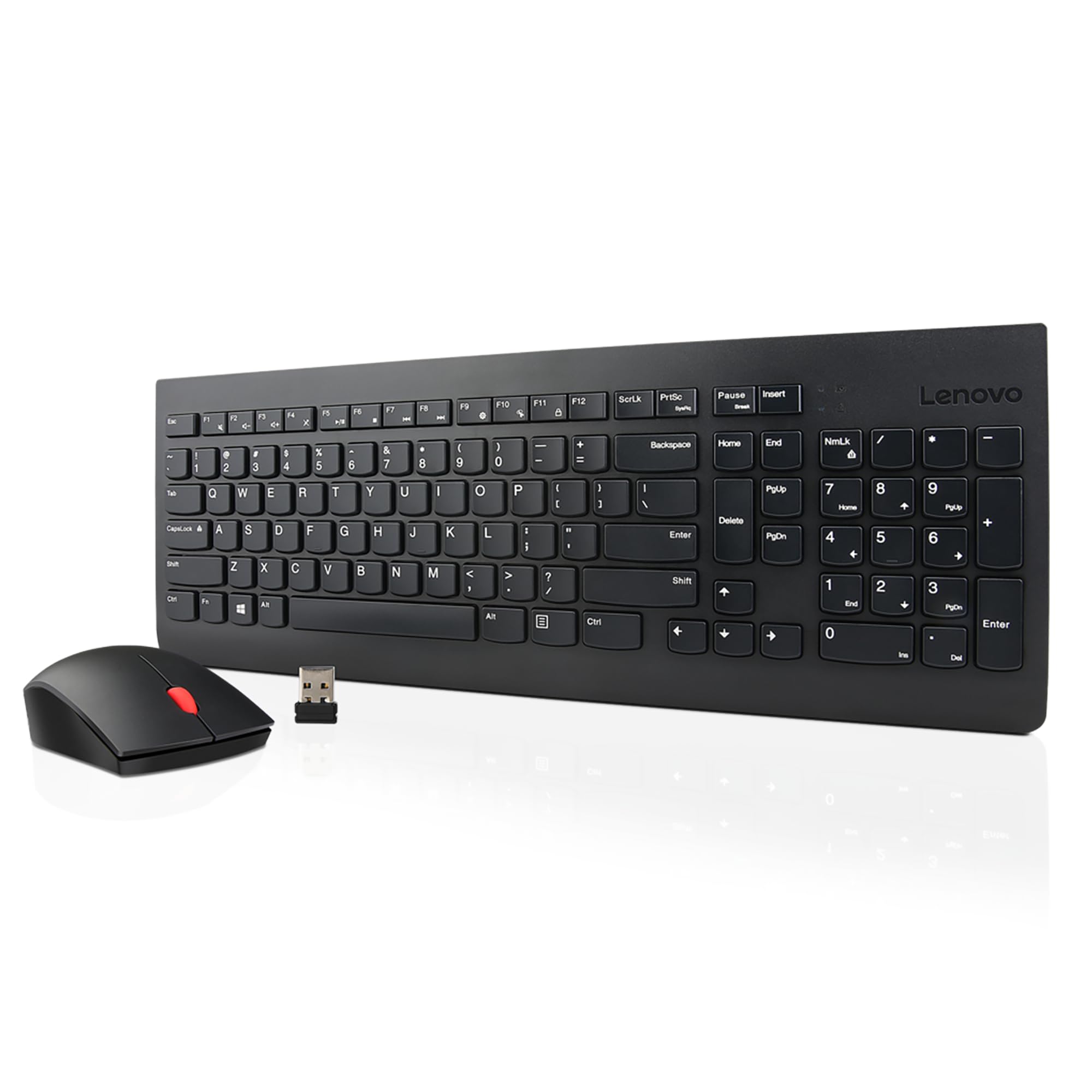 Lenovo 510 Wireless Keyboard & Mouse Combo, 2.4 GHz Nano USB Receiver, Full Size, Island Key Design, Left or Right Hand, 1200 DPI Optical Mouse, GX30N81775, Black