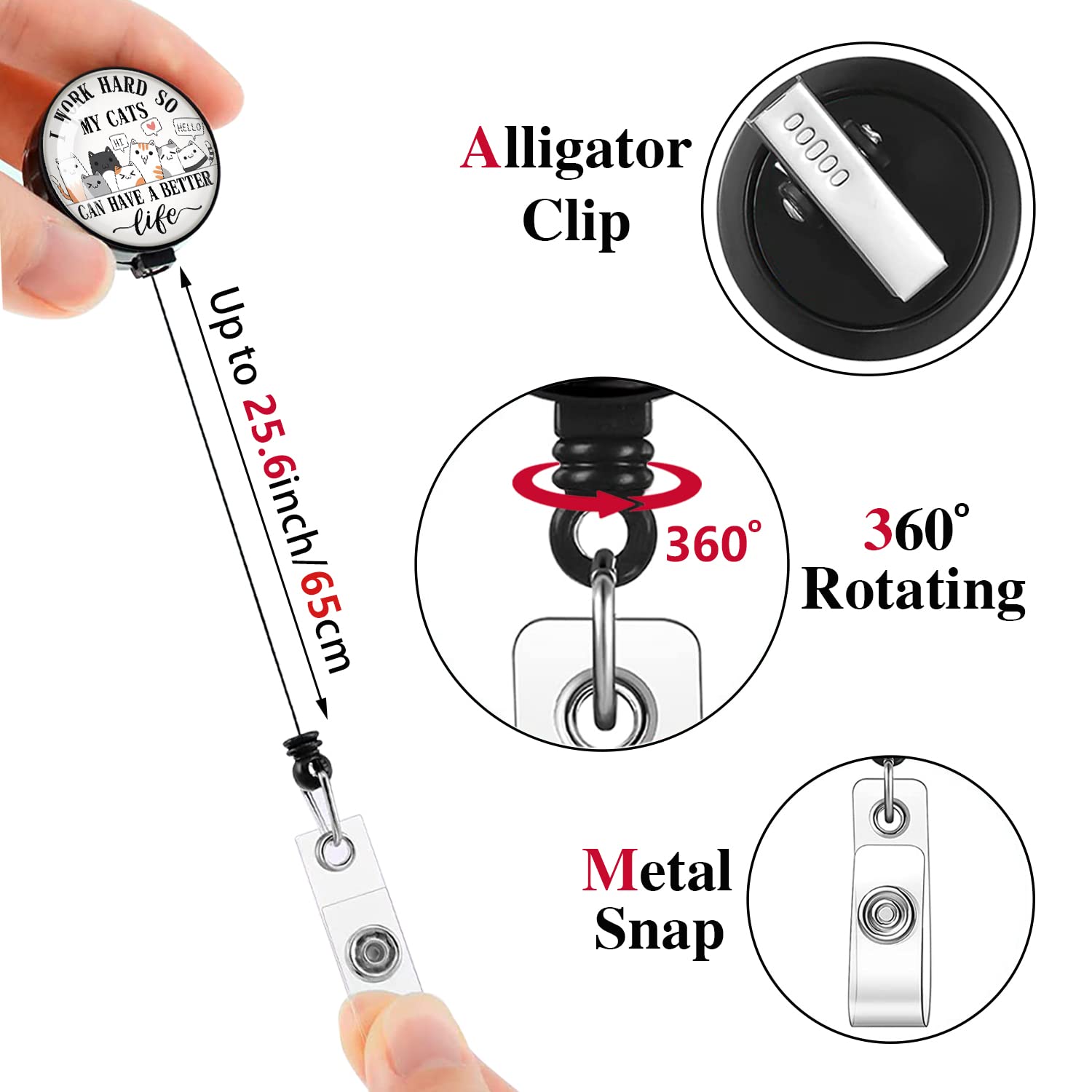 I Work Hard So My Cats Can Have A Better Life,Funny Badge Reel,Retractable ID Card Badge Holder with Alligator Clip,Cat Lover Gift,Suitable for Nurses,Doctors,Office Staff, Pet Owners