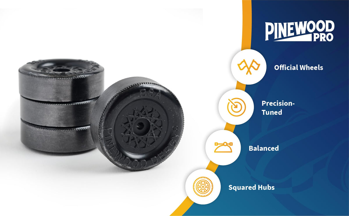 Pinewood Pro PRO Speed Wheels Lathed with Precision | Graphite-Coated for Smooth Racing | Engineered for Peak Race Day Performance | Track-Tested, Racer-Approved