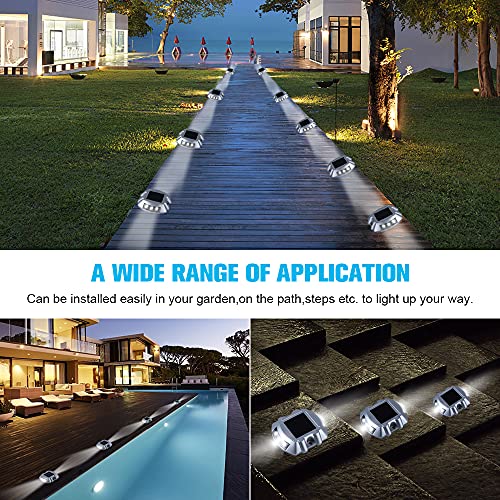 VOLISUN Solar Deck Lights Driveway Dock Lights, 4-Pack Led IP67 Waterproof Outdoor Warning Step Lights for Driveway Sidewalk Garden Pathway Yard(Green)