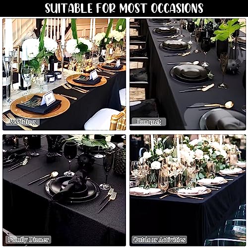 8 Pack Premium Square Tablecloth for Square or Round Table, Washable Bulk Linen Table Cloth Polyester Fabric Table Covers for Wedding Party Reception Banquet Buffet (Black, 52 x 52 Inch)