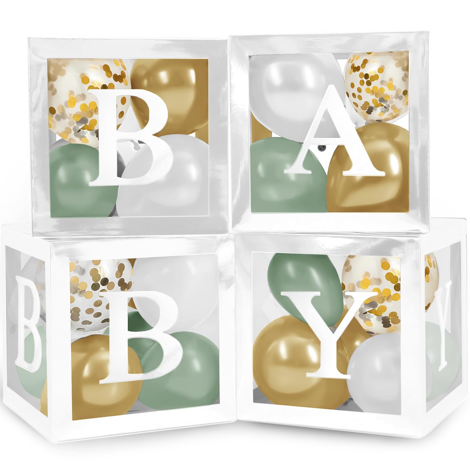 Balloon Garland Arch Kit Sage Green, White, Metallic Gold & Confetti Balloons & White Boxes with Sage-Green, Gold, Gold Confetti, and White Balloons