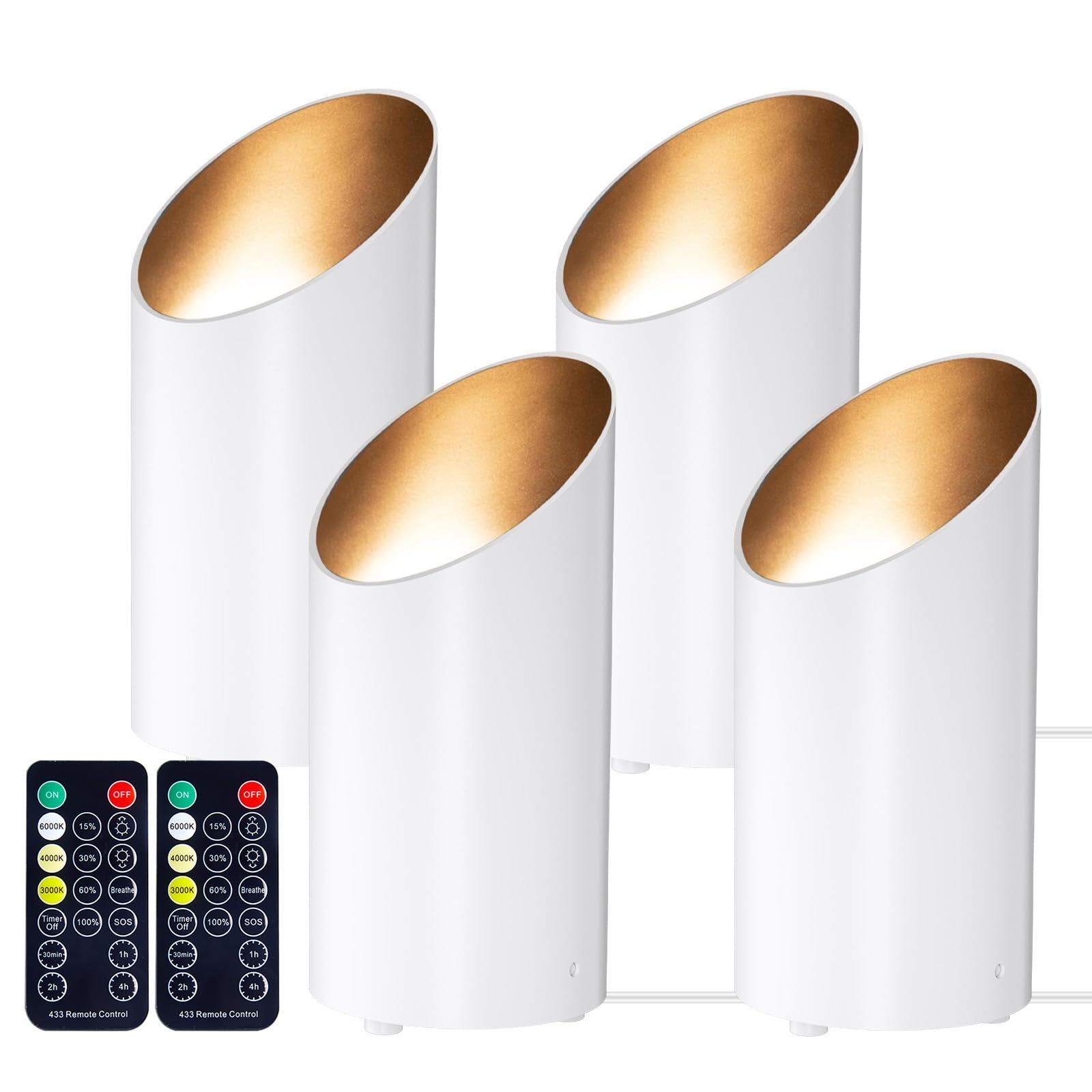 Brightown Floor Can Lights - 4 Pack LED Uplight Lamp Spotlights with Remote and Timer, 3 Color Temperatures and Dimmable for Living Room Corner Sofa House Plant Wall Artwork Indoor Accent Lighting