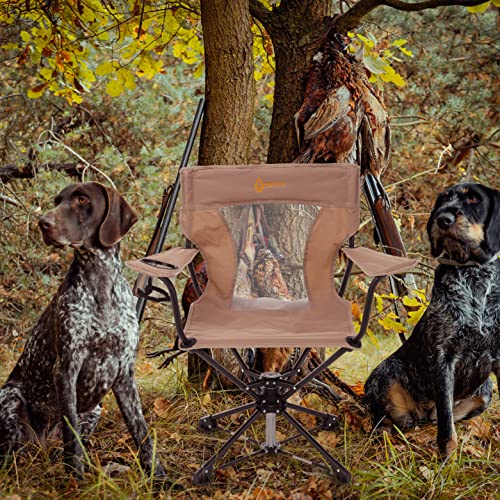 ARROWHEAD OUTDOOR 360° Degree Swivel Hunting Chair w/Armrests, Perfect for Blinds, No Sink Feet, Supports up to 450lbs, Carrying Case, Steel Frame, Fishing, High-Grade 600D Canvas, USA-Based Support,