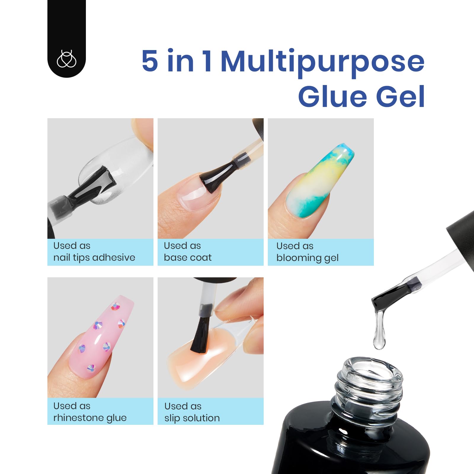 Beetles Gel Nail Kit Almond Nail Tips Easy Nail Extension Set 5 In 1 Nail Glue Gel with Pre shaped Medium Almond Nail Tips and UV Nail Lamp Acrylic Nail Clipper for Nail Art Diy