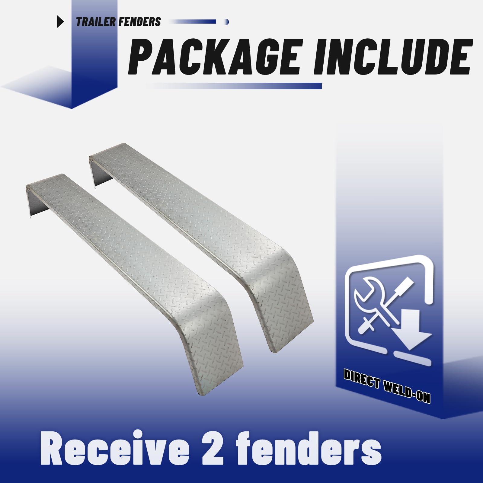 ECOTRIC Steel 14 Gauge Diamond Tread Plate Tandem Axle Trailer Fenders 72-7/8"x10-1/4"x13" (Fit 13"-15" Tires) Landscape Trailer Cargo Trailer Car Hauler Trailer Utility Trailer - 2 Pcs