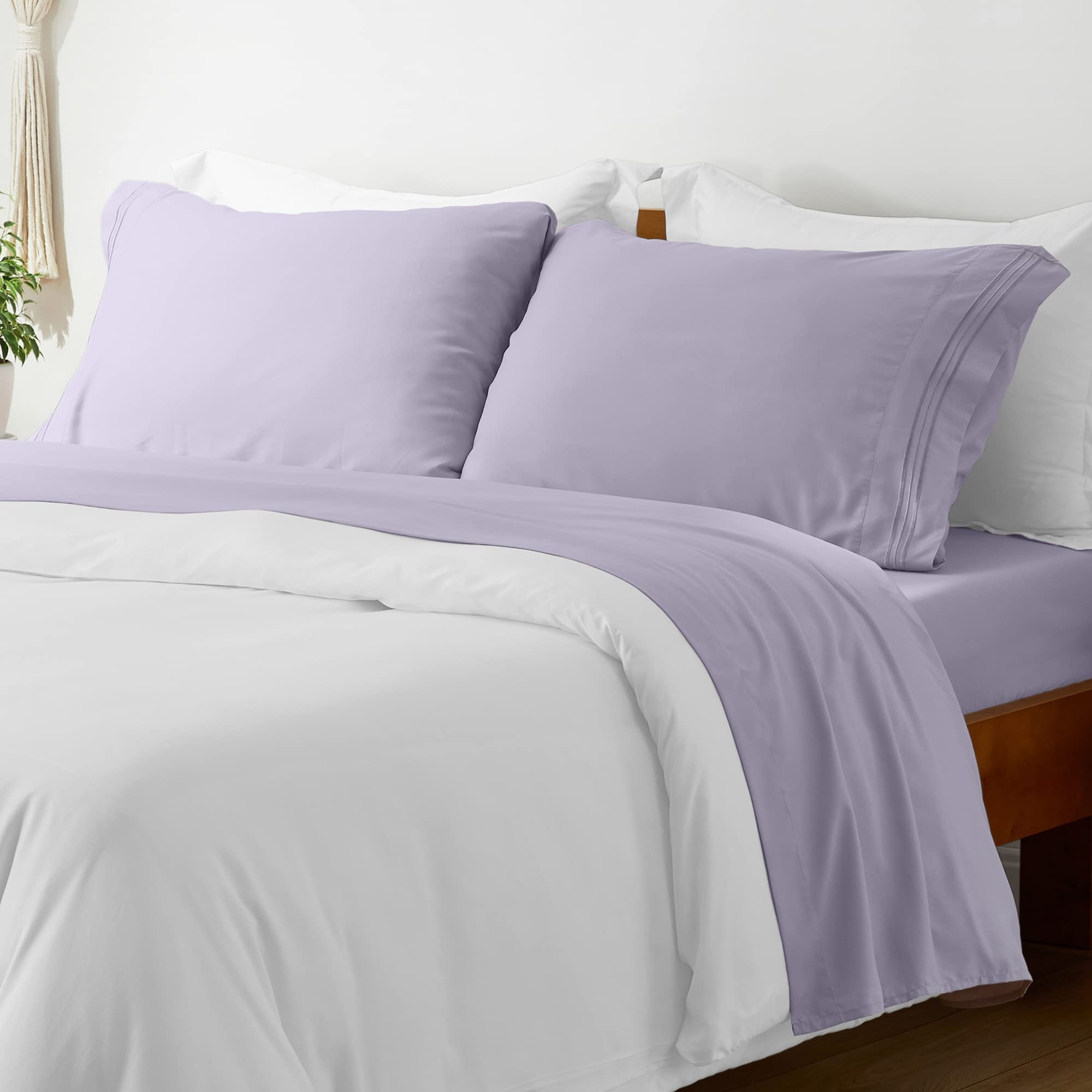 Mellanni King Bed Sheet Set + Duvet Cover Set Bundle&Save - Hotel Luxury Bedding - Bundle Includes: 4pcs Bed Sheet Set and 5pcs Duvet Cover Set (King, Lavender/White)