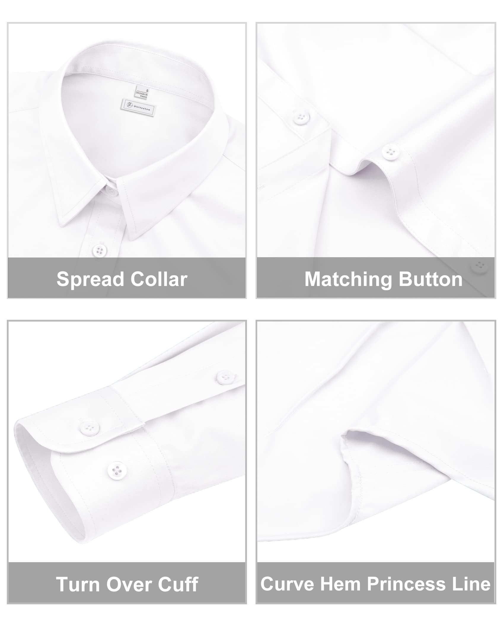 siliteelon Womens Classic-Fit Dress Shirts Long Sleeve Button Down Wrinkle-Free Stretch Solid Casual Work Office Blouse Top White Small