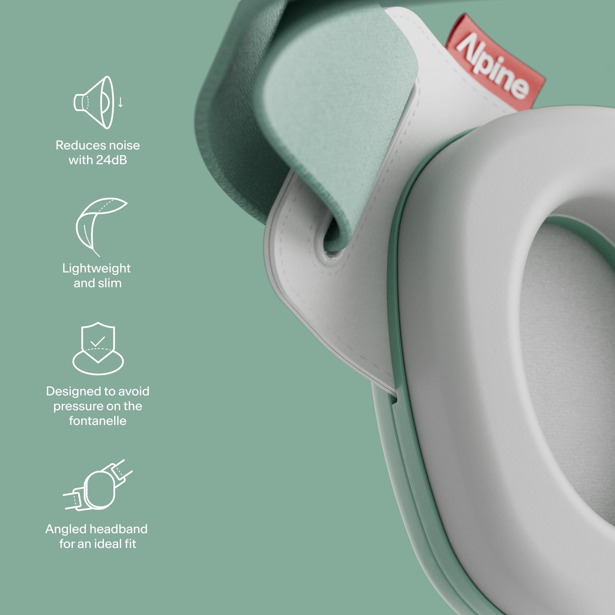 Alpine Muffy Baby - New & Improved Baby Ear Muffs Noise Protection for Babies and Toddlers - CE & ANSI Certified - Safe and Soothing Hearing Protection, Ideal for Travel - Approved by Babies - Green