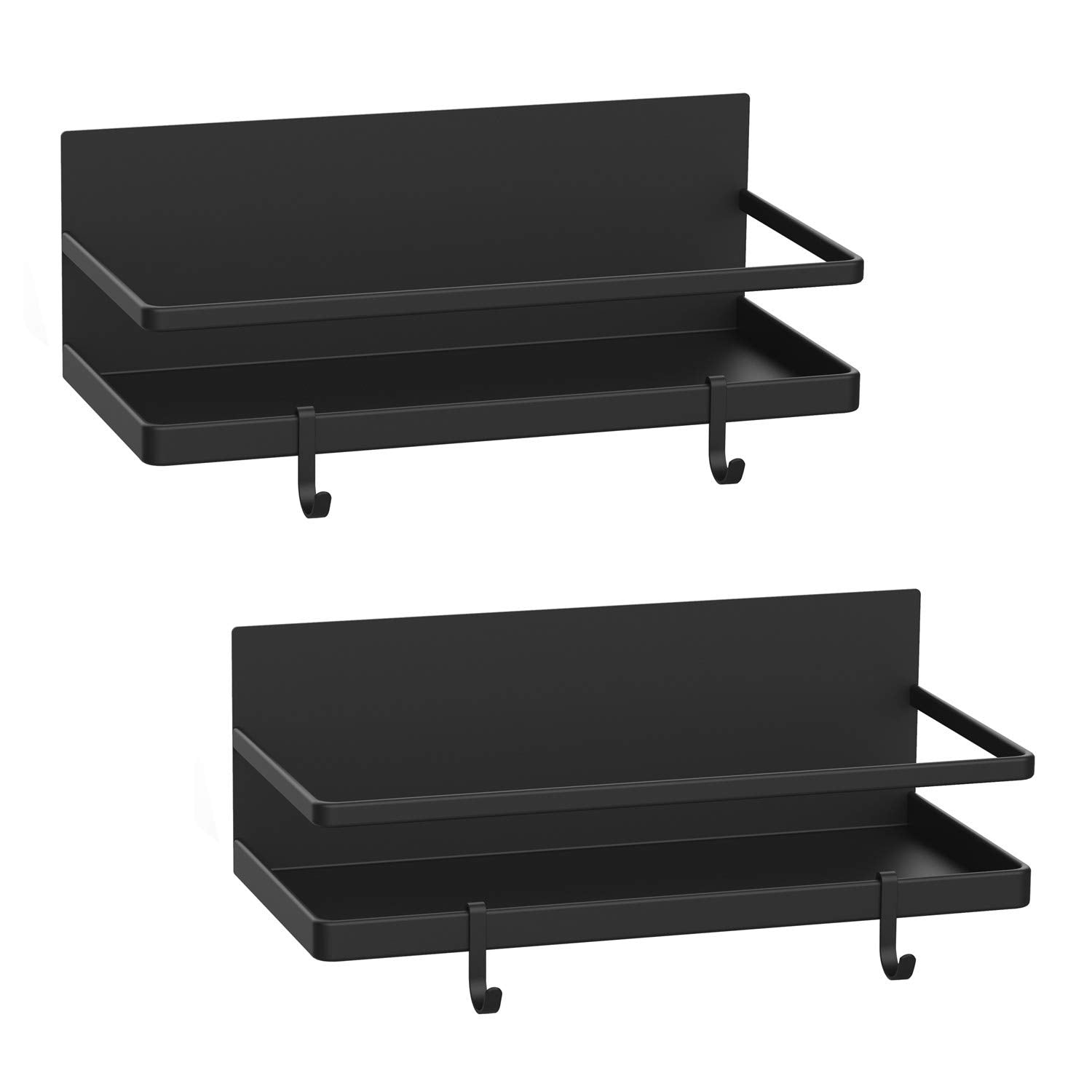 Thipoten Magnetic Spice Rack, Strong Magnetic Shelf with 2 Removable Hooks, Perfect Space Saver for Small Kitchen/Apartment, Awesome Metal Cabinet for Holding Spices, Jars, Bottle, Beve(Black, 2Pack)