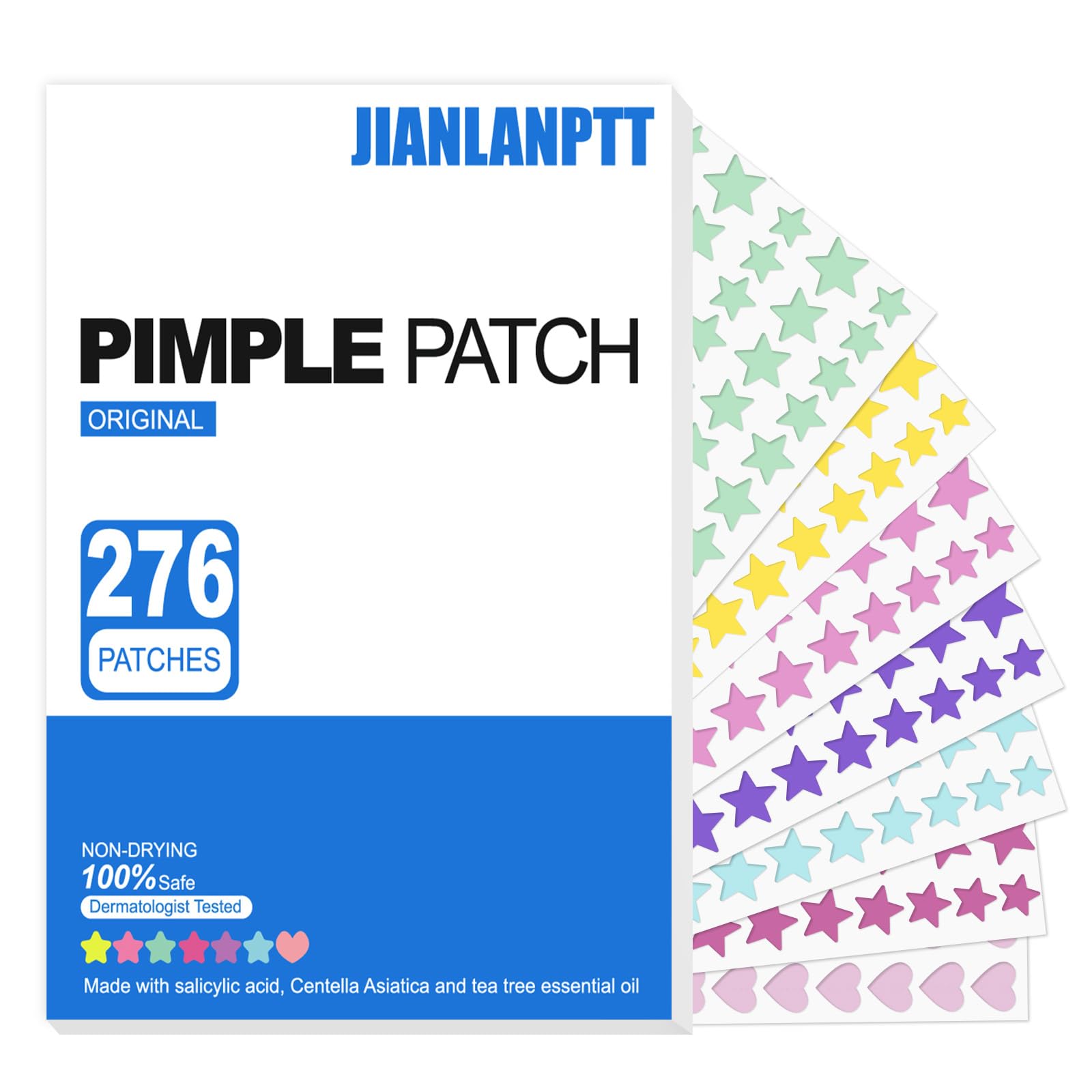 JIANLANPTT Pimple Patches for Face, 276 Pack Acne Patches, Hydrocolloid Pimple Patches for Covering Zits and Blemishes, Pimple Zit Patches with Tea Tree Oil, Salicylic Acid and Centella Asiatic