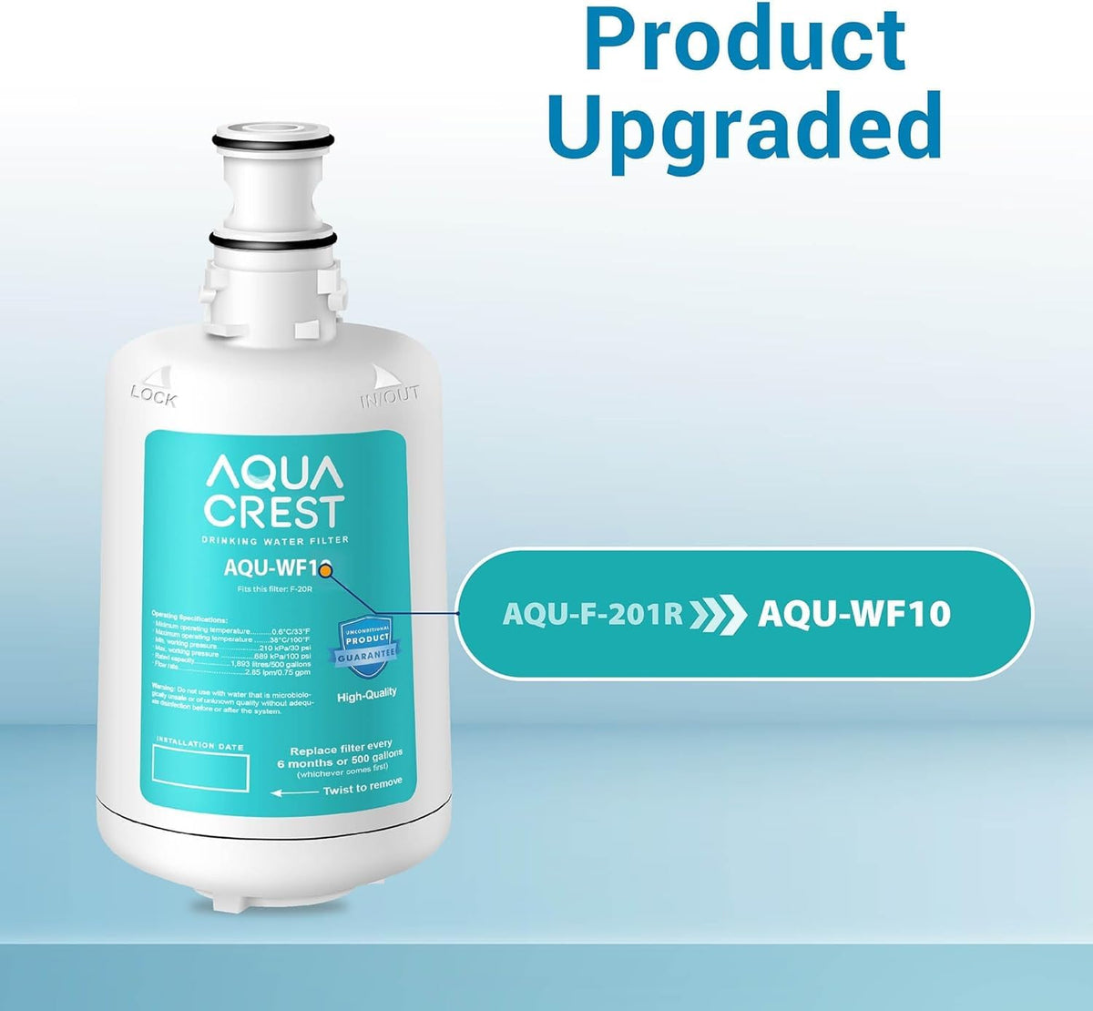 AQUACREST F-201R Filter Cartridge, NSF/ANSI 42 Certified, Replacement for Advanced Filtrete F-201R,HF05-MS,HC151-S,(Pack of 2), Model No.WF10