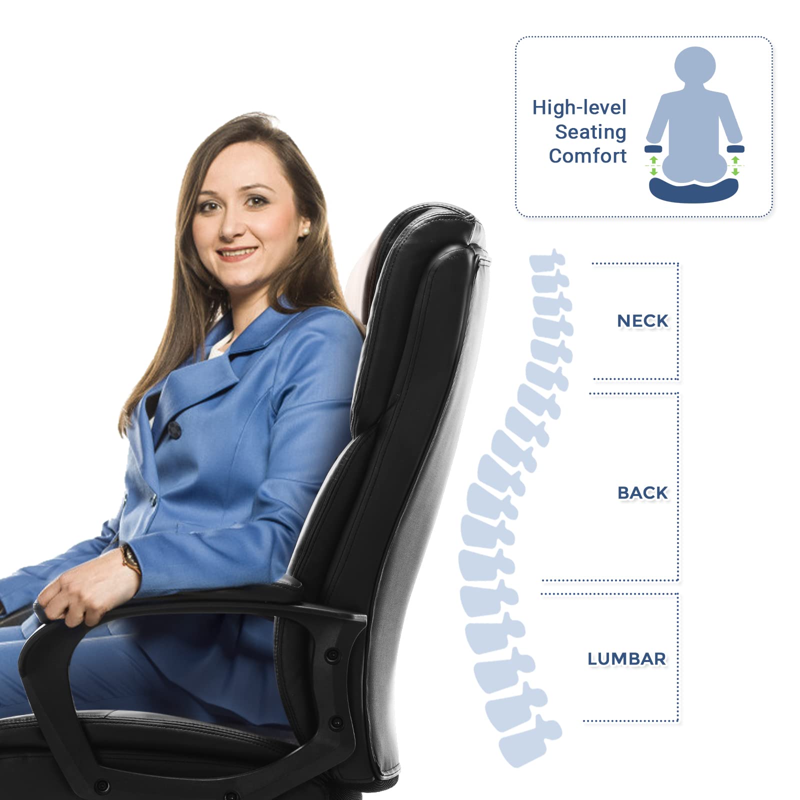 OLIXIS Office Chair,Desk Chair Executive Office Chair High Back Home Office Desk Chairs Soft Armrest,Height Adjustable Ergonomic Computer Chair Lumbar Support,Big Tall Bonded Leather Chair Black