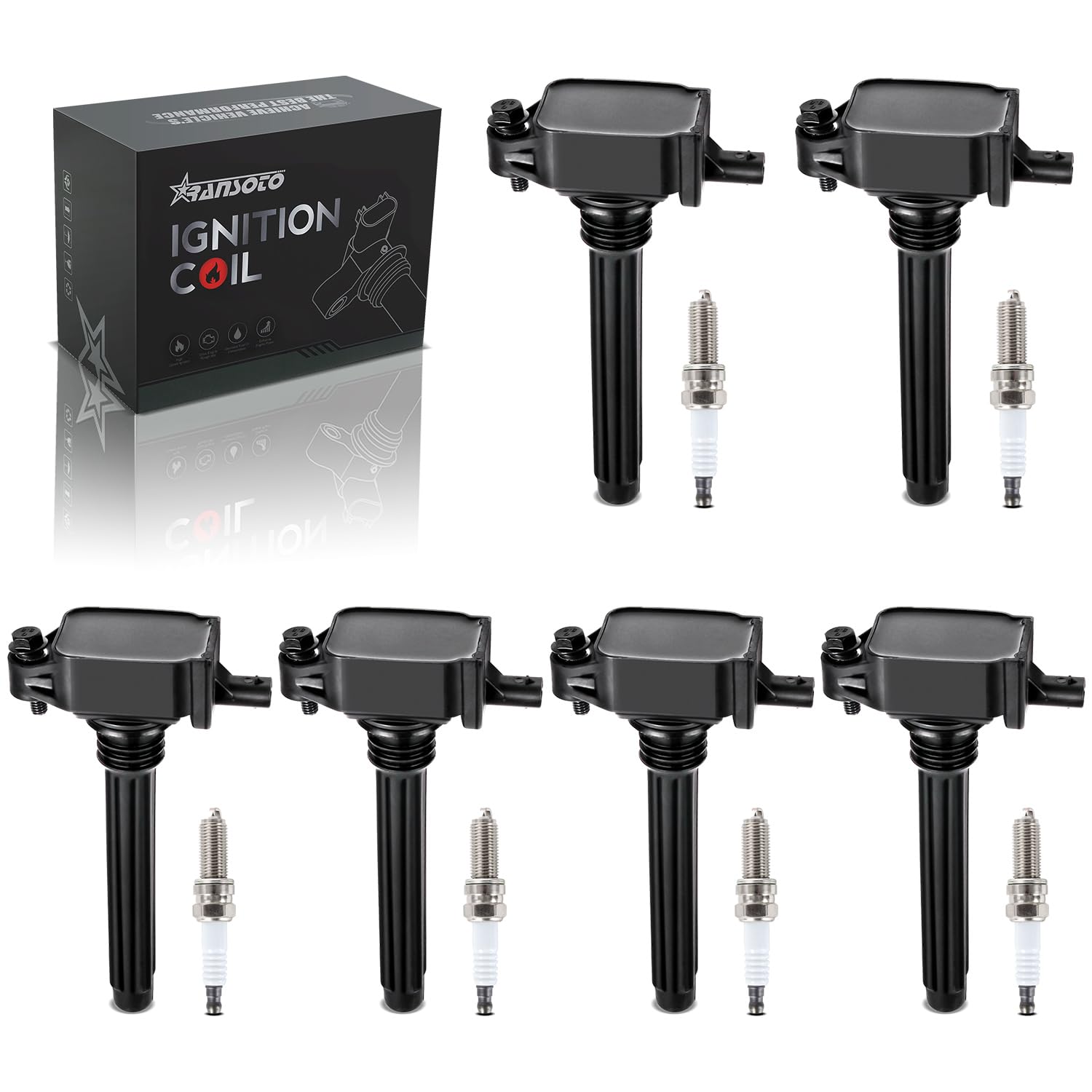 RANSOTO 3.6L V6 UF648 C1791 Ignition Coil Pack with Iridium Spark Plug 97390 Compatible with Chrysler 200 300 Town & Country Dodge Challenger Charger Durango Journey RAM Jeep Grand Cherokee Wrangler