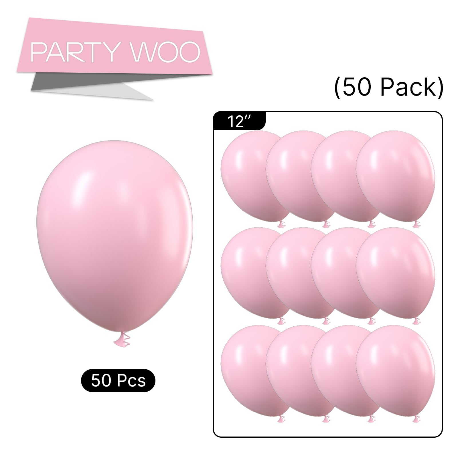 PartyWoo Light Pink Balloons 51 pcs 12 Inch Pastel Baby Pale Pink Latex Balloons for Baby Shower Gender Reveal Valentine's Day Engagement Wedding Princess Birthday Party Decorations Pink-Q05