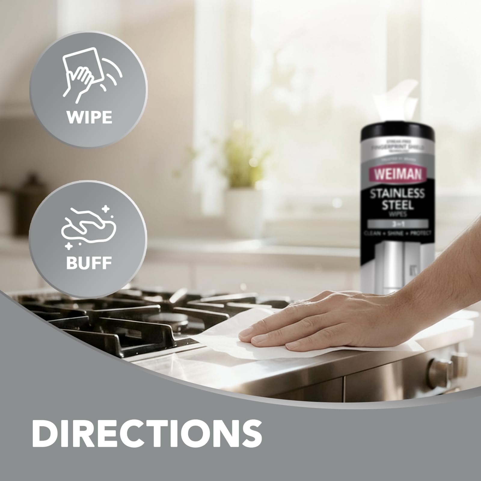 Weiman Stainless Steel Cleaner, 30 Count Wipes, Anti-Fingerprint, Removes Grease, Water Spots, Streaks & Residue, Polishing Cleaner Safe for Appliances, Chrome, Sinks & Grill Exteriors
