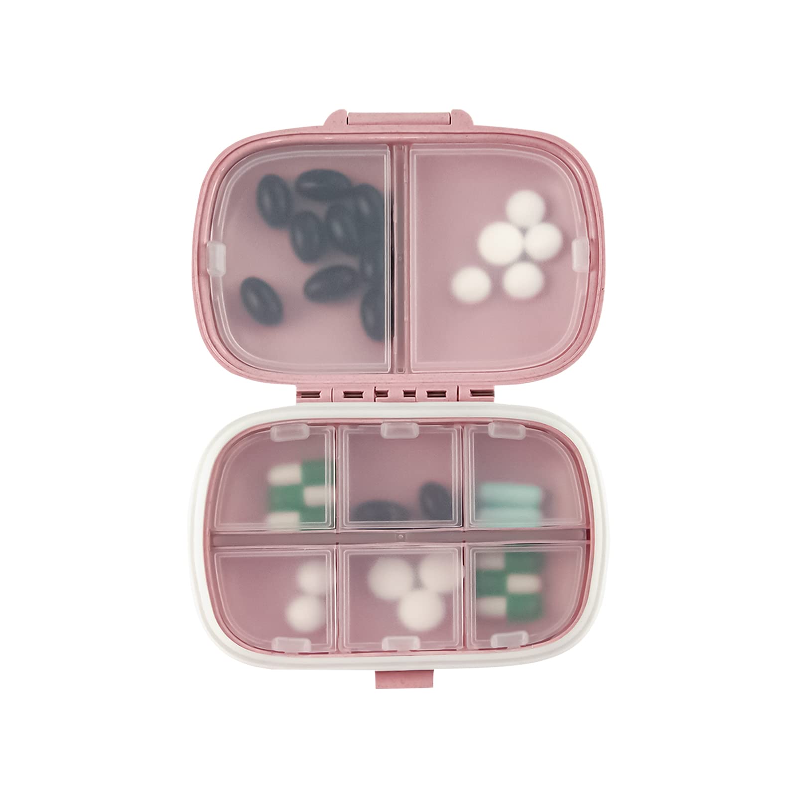 1Pack Travel Pill Organizer, 8 Compartments Portable Pill Case, Small Pill Box for Pocket Purse Portable Medicine Vitamin Container Pink
