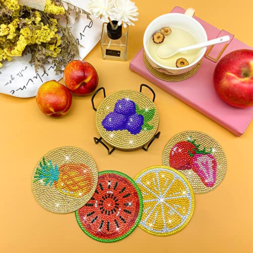 QUITEDEW 10 Pack Fruit Diamond Painting Coasters, DIY Diamond Art Kits for Adults, Diamond Art Coasters for Adult Beginner