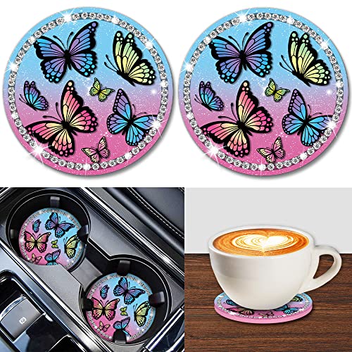 Cat Car Coaster for Cup Holders, Car Cup Holder Coaster with Bling Crystal Rhinestones, Cute Automotive Car Holders Insert Coasters Car Interior Accessories, Car Accessories Car Coasters for Women