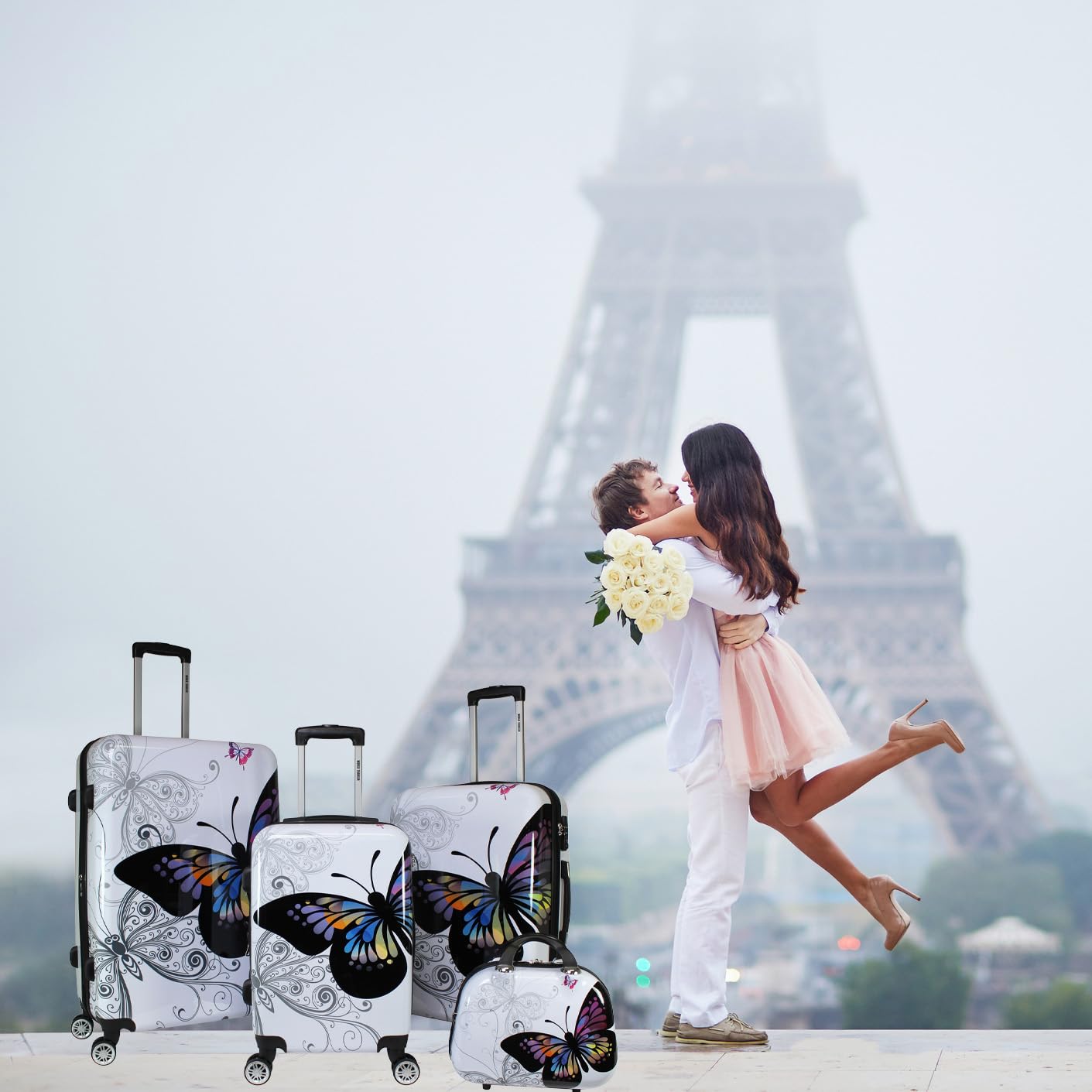 World Traveler Butterfly Luggage, 4-Piece Set