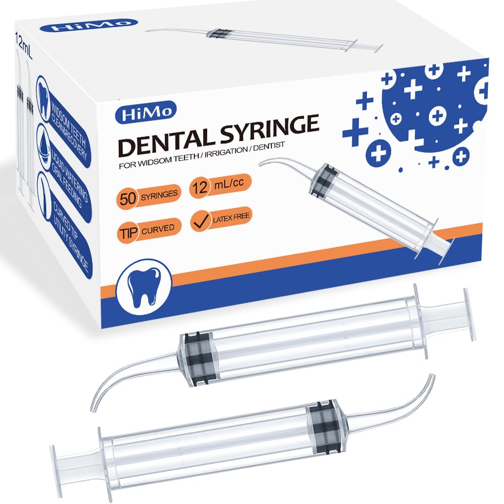 Wisdom Teeth Syringe, 50 Pack Dental Irrigation Curved Syringes for Dental Care Liquid Oral Tonsil Stone TMJ Chin Pain Relief Recovery Dentist Implant Clean Feeding Water