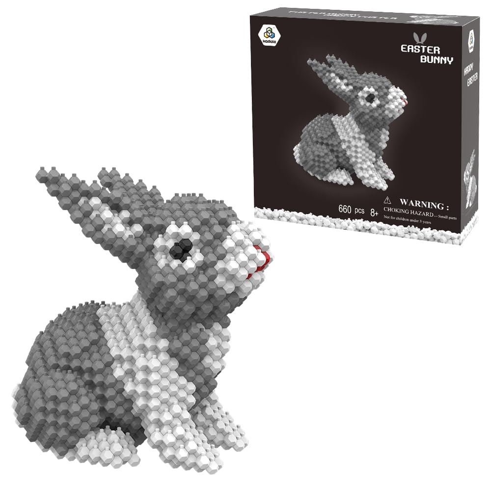 KADELE Easter Bunny Building Animal Sets, Extremely Challenging STEM Building Blocks Decor for Adults Kids, Micro 3D Educational Toys for Boys Girls Ages 8 and Up (660 Pieces)