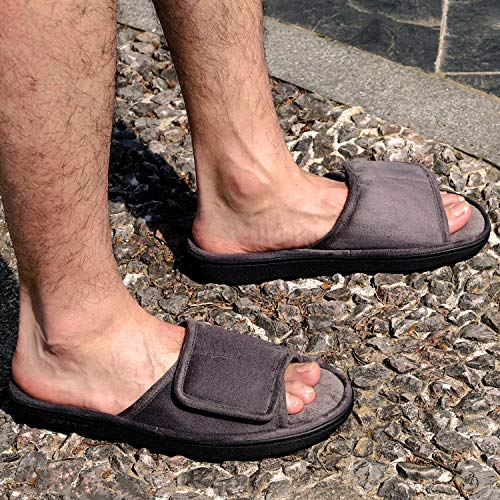 LongBay Men's Comfy Memory Foam Slide Slippers Breathable Micro Suede House Shoes (Small / 7-8 D(M) US, Gray)
