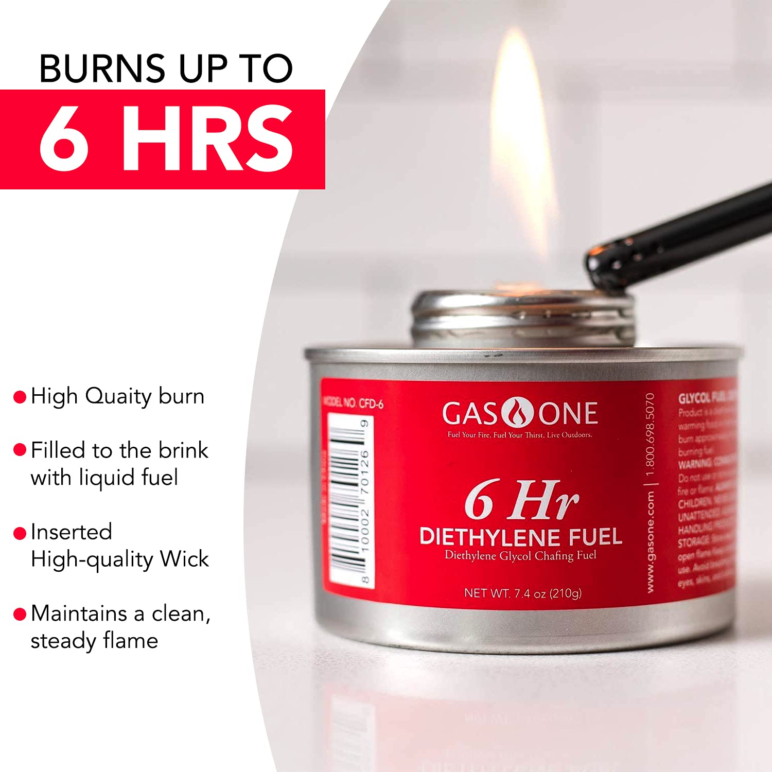 Gas One 6 Hour Chafing Fuel - Food Warmer for Chafing Dish Buffet Set - Liquid Safe Fuel With Wick & Lid Opener 7.4 Oz (Pack of 12)