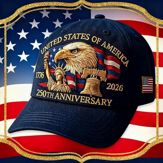 Eagle & Liberty,United States 250th Anniversary Hat,250th Anniversary USA Hat,Bald Eagle Embroidery Patriotic Baseball Cap (A)