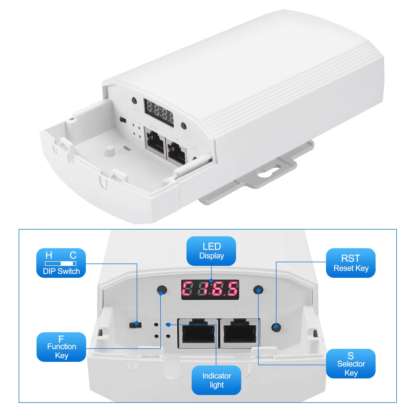 Wireless Bridge Set 900Mpbs 5.8G WiFi Outdoor CPE Point to Point Long Range up to 2-3KM CPE200 with 12dBi High-Gain Antenna,24V PoE Power, IP65 Waterproof,2-Pack, White