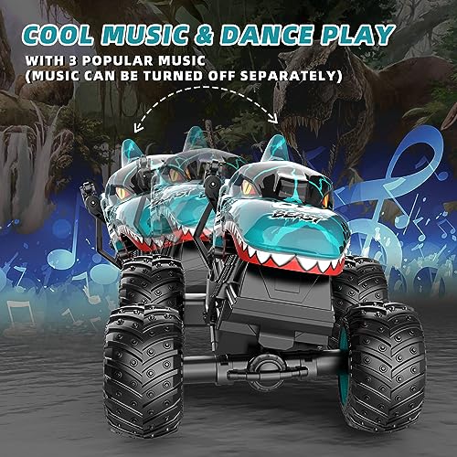 Monster Truck Toys, 2.4Ghz RC Monster Trucks for Boys, 1:20 Dinosaur RC Cars with Light & Music, Remote Control Truck with Stunt, 360° Spin, Walk Upright& Drift, Remote Control Car for Boys 4-7