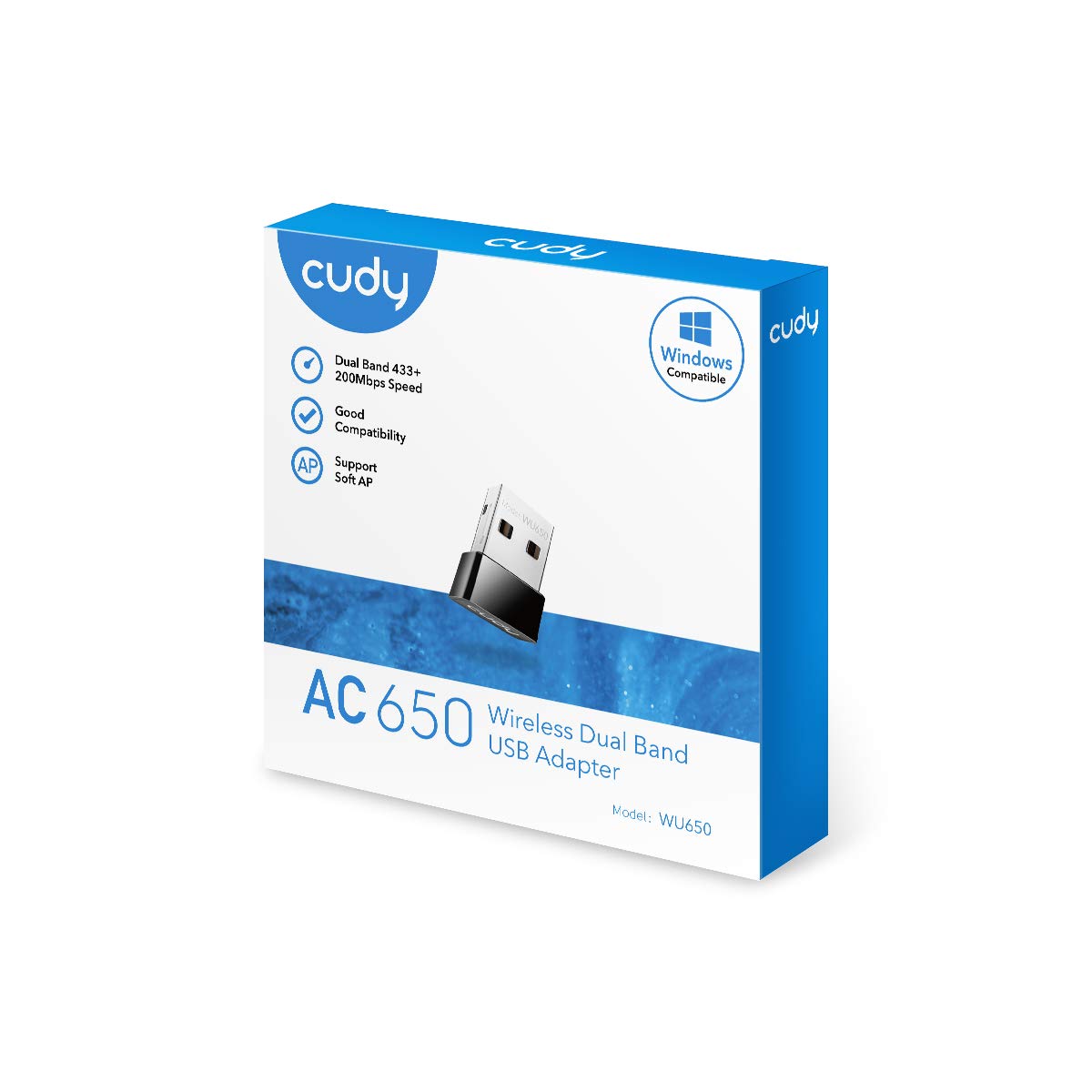 Cudy AC 650Mbps USB WiFi Adapter for PC, 5GHz/2.4GHz Wireless Dongle, WiFi Wireless Adapter for Laptop - Nano Size, Compatible with Windows XP / 7/8.x /10/11, Mac OS