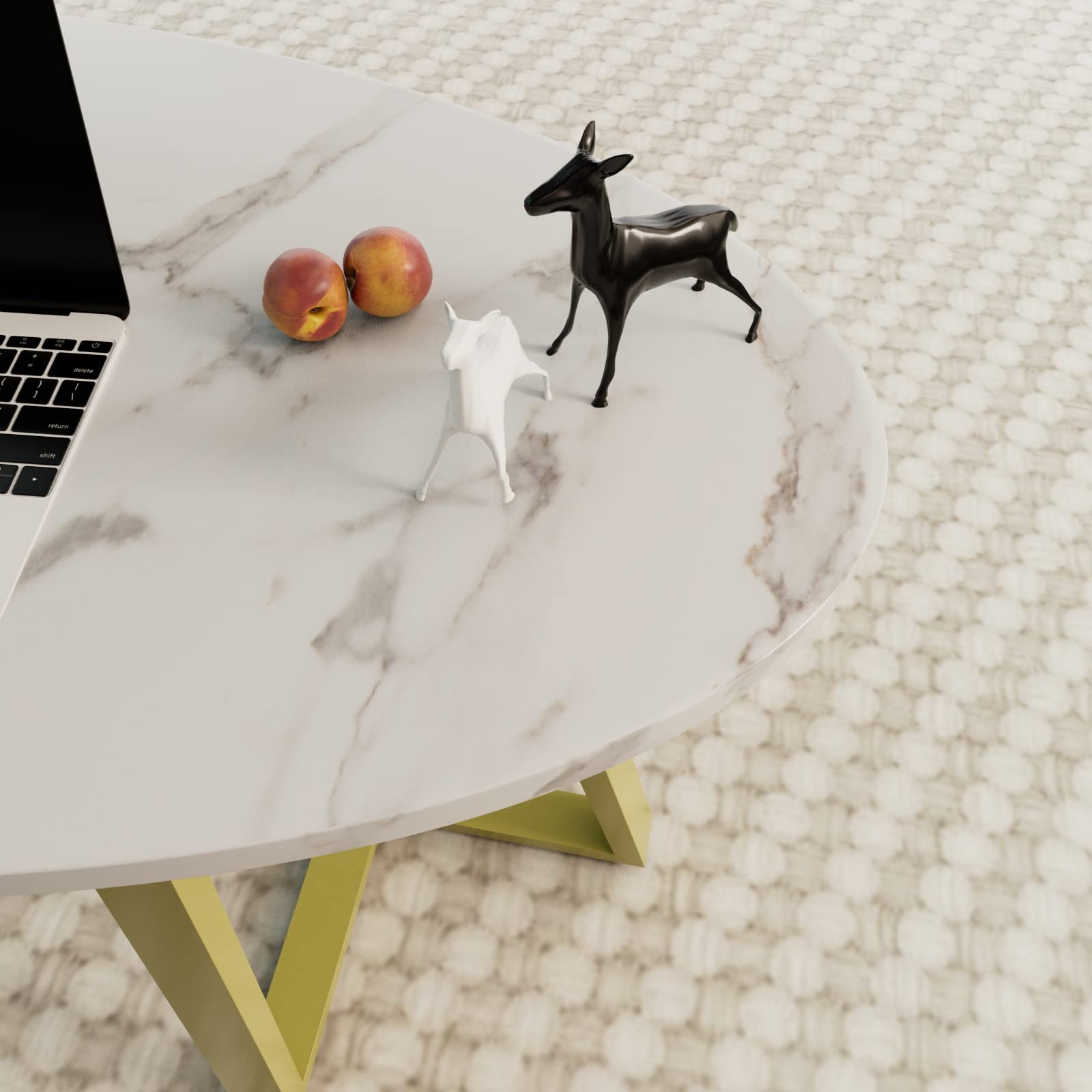 Wolawu Oval Faux Marble Coffee Table - Modern Gold Elliptic Side End Table for Living Room and Kitchen