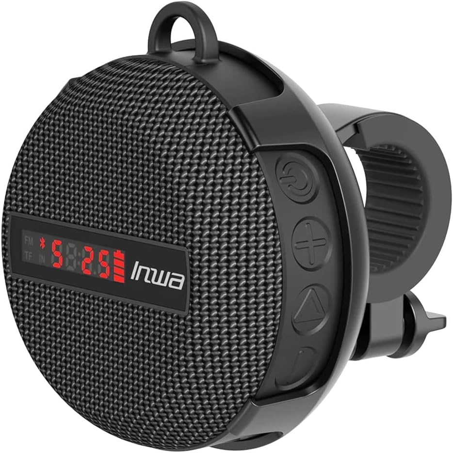 Inwa Portable Bluetooth Speaker, Bike Speaker with Speed Display, Wireless Speaker with 480 Mins Super Long of Playtime. Decent Sound, Compact Size and Loudness for Riding, Hiking, Showering, Golfing