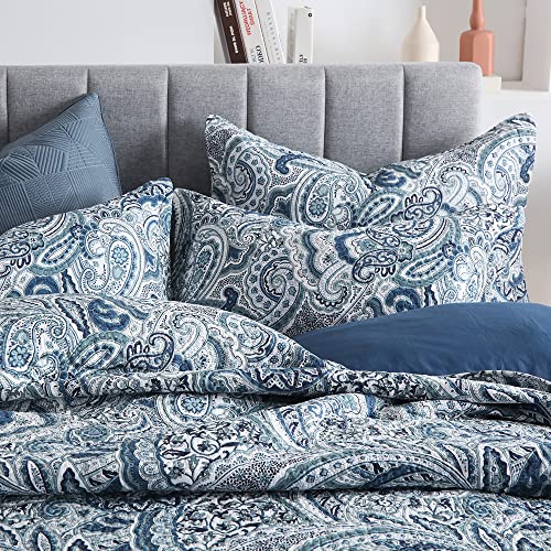 Autumn Dream Cotton Bedspread Quilt Sets, 3 Pieces Reversible Comforter Coverlet Sets,Blue Floral Paisley,Queen Size