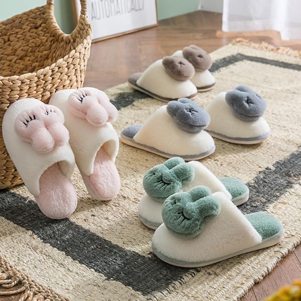 Splendrive Fuzzy Slippers Cute Slippers Soft Plush Animal Slippers Warm Bunny House Slippers (Blue, 4.5)