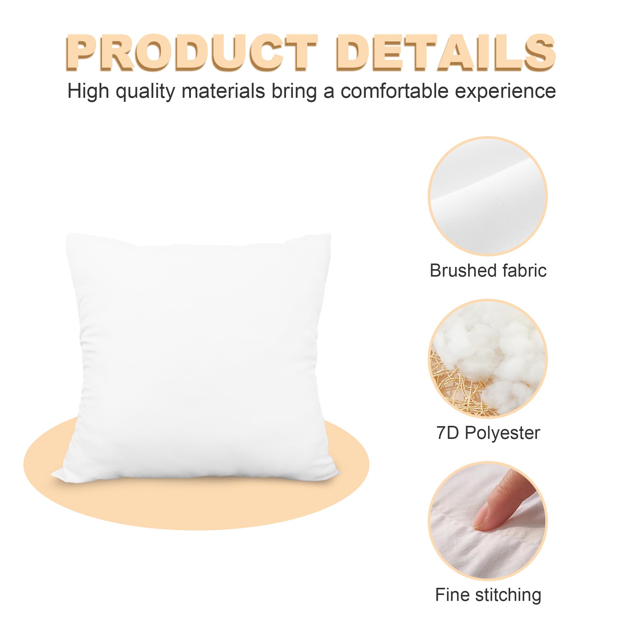GagetElec Throw Pillows Insert,Bed and Couch Pillows,Indoor Decorative White Square Pillows,Premium Pillows for Bed,Couch and Cushion (2 Pack, 16" X 16")