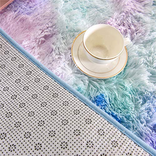 NTBED Soft Shaggy Area Rugs for Boys Girls Bedroom Nursery Dorm Living Room,Tie Dye Fluffy Bedside Rugs Colorful Abstract Indoor Plush Shag Floor Carpets (3x5 Feet, Blue Purple)