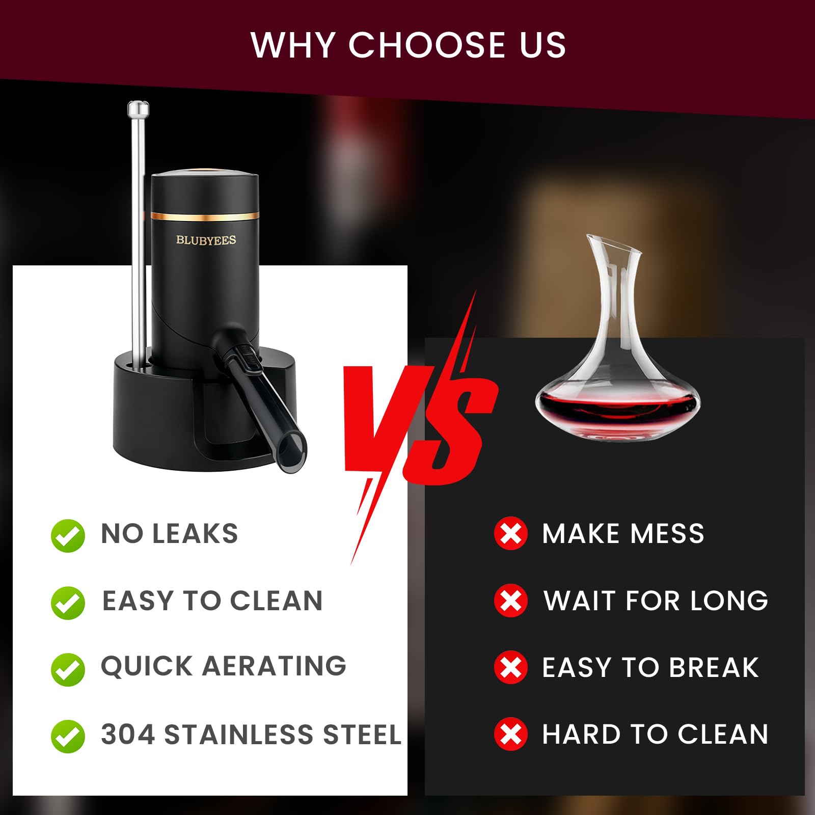 BLUBYEES 3-in-1 Electric Wine Aerator & Decanter Set with Stand Base - Automatic Pump Dispenser, Retractable Tube, and Built-in Pourer, Ideal Gift for Wine Lovers