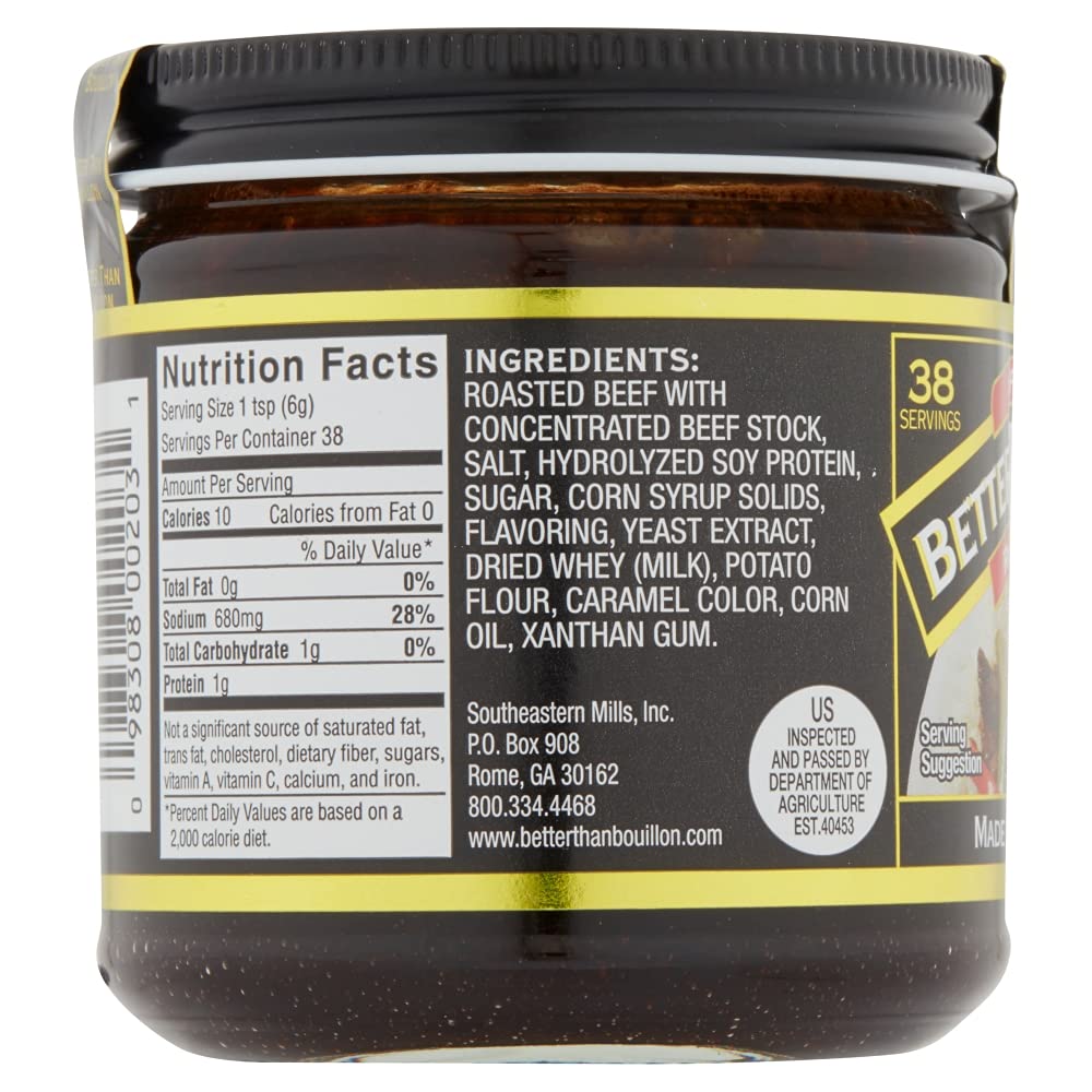 Better Than Bouillon Premium Roasted Beef Base, Made with Seasoned Roasted Beef, Blendable Base for Added Flavor, 38 Servings Per Jar, 8 OZ Jar (Single)