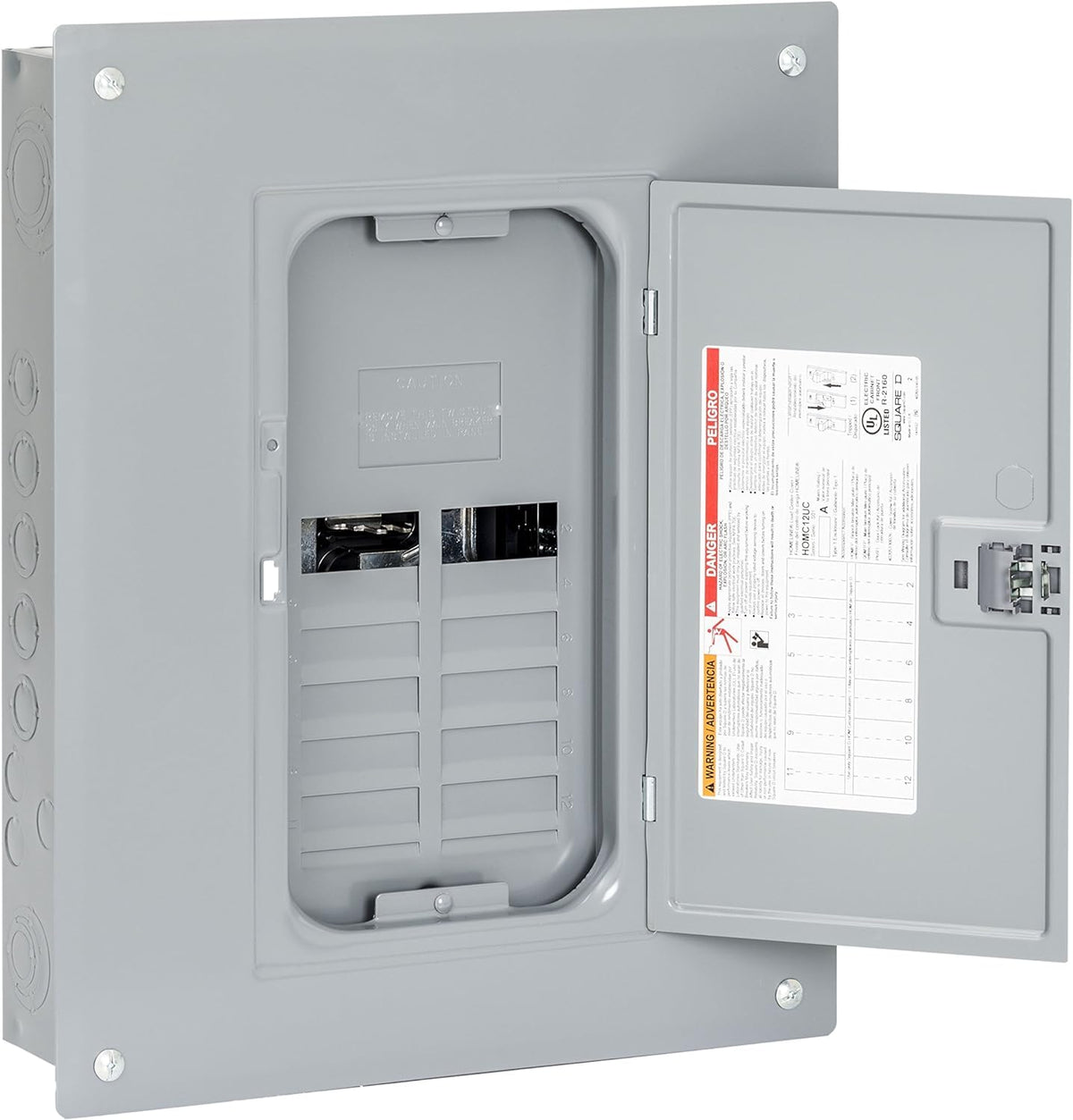 Square D - HOM1224L125PC Homeline Load Center with Cover, Gray, 125-Amp Convertible Main Lugs, 1-Phase, 12-Space 24-Circuit, Indoor, Plug-on Neutral Ready