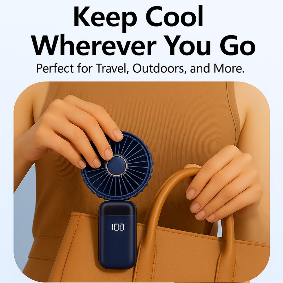 CasaCare Handheld Mini FAN with LED Display, USB Rechargeable Mini Cooling Device with 5 Speeds, Foldable Personal Cooler for Travel, Office, Outdoor, Makeup