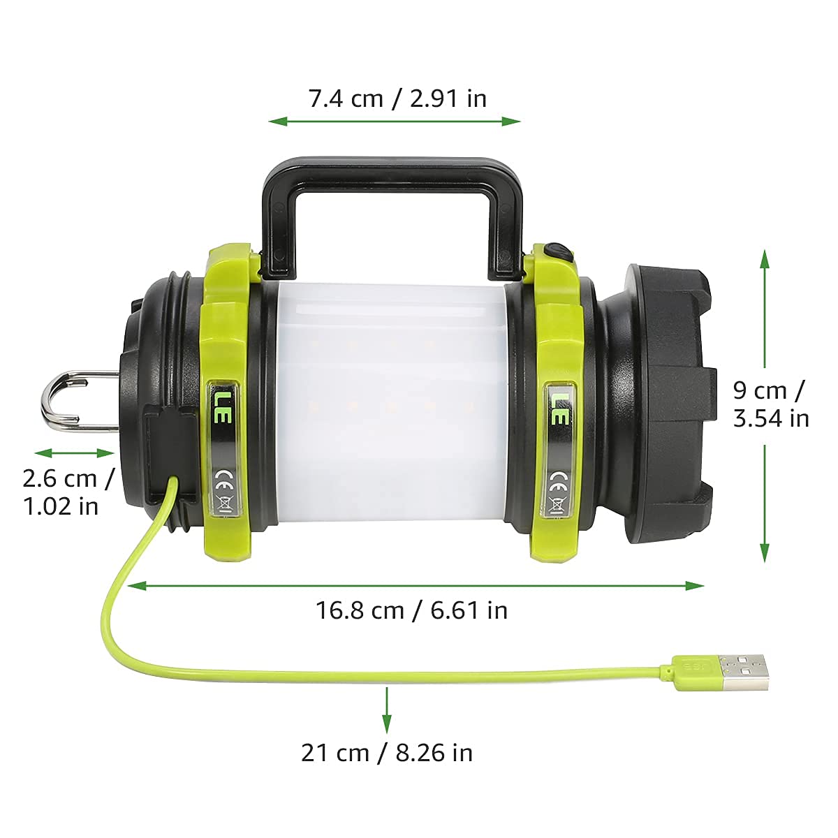 Lighting Ever LED Camping Lantern Rechargeable, Flashlight with 500LM, 5 Light Modes, 2600mAh Power Bank, IPX4 Waterproof, for Hurricane Emergency, Outdoor, Hiking and Home, USB Cable Included