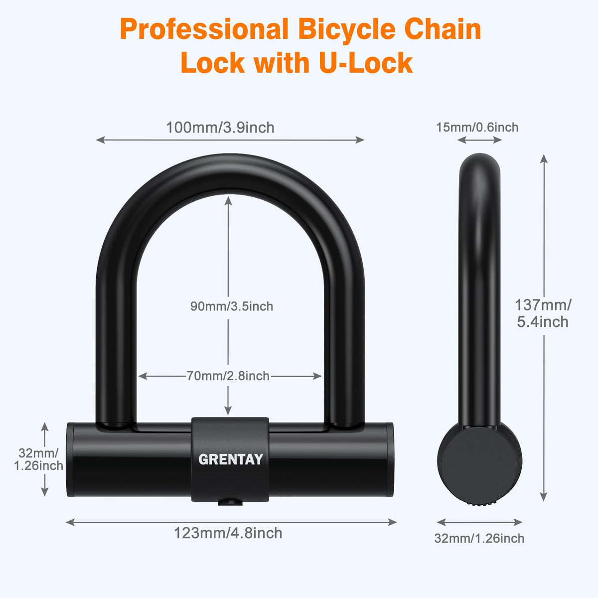 Bike Chain Lock, 5.25 Feet/160cm Heavy Duty Anti Theft Bicycle Chain Lock 0.6inch/15mm Thick Cut Proof Security Bike Locks with Keys for Bike, Motorcycles, Scooter, Stroller, Gate, Fence